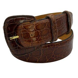 Womens HAROLDS Vintage Alligator Embossed Brown Leather Belt Small Fits 25-29"